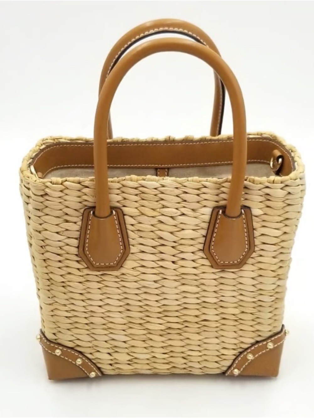 Michael Kors Woven Straw Raffia Leather Tote Bag Tan Crossbody